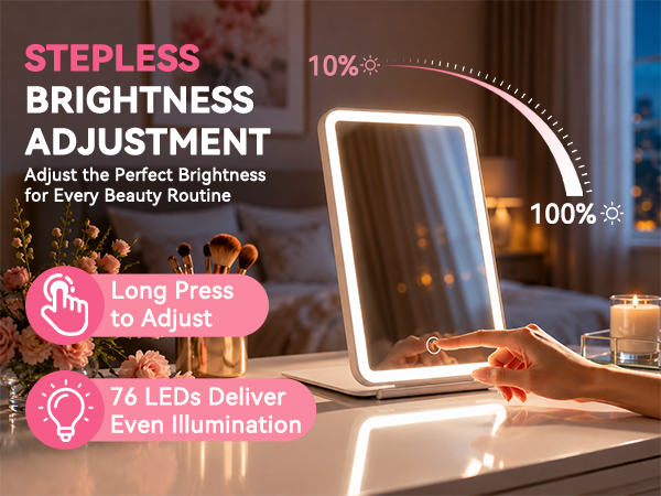 Long-press touch control for stepless brightness from 1% to 100%
