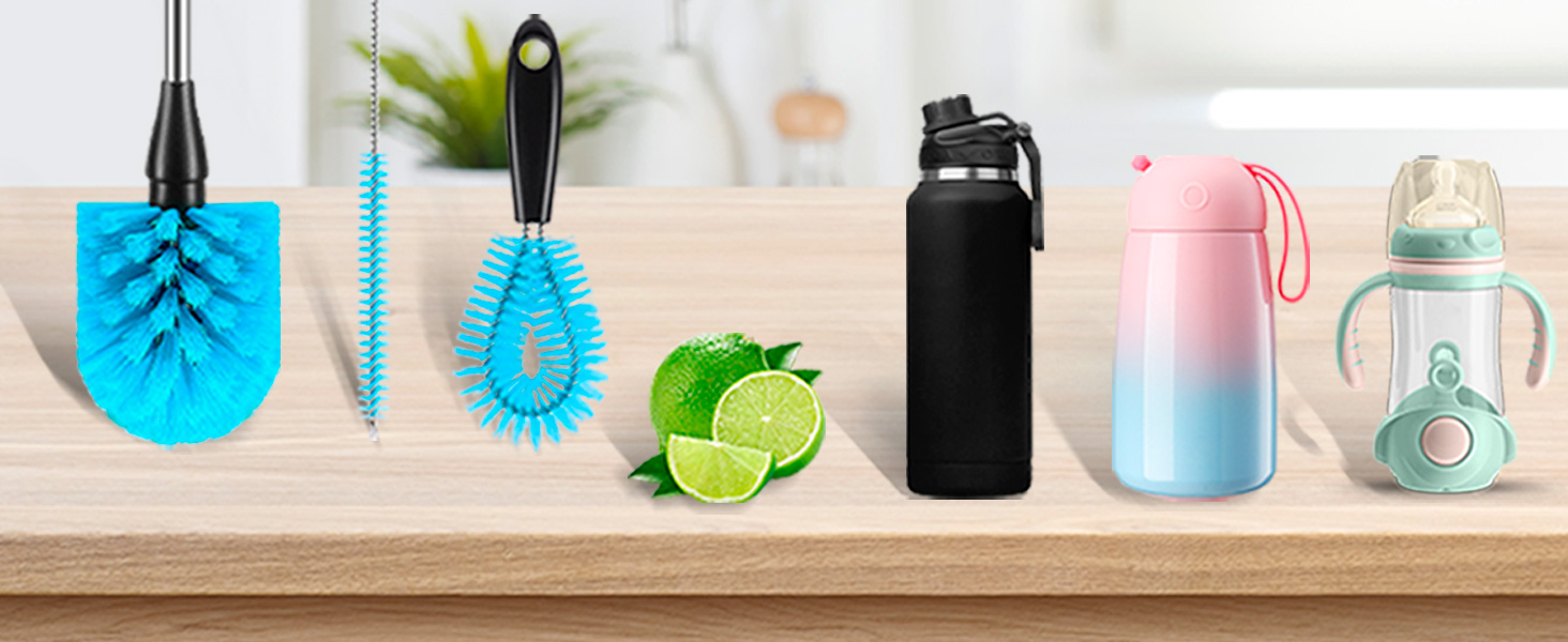 Bottle Brush Set of Three,Washable Coffee Cups, Water Bottles, Baby Bottles