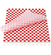 Piopiocoing 200 Pcs 12''x12'' Inch Red and White Checkered Waxed Deli Paper Sheets, Dry Paper Lin...