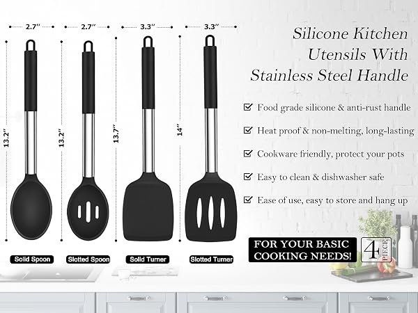 Black Cooking Utensil Set of 4