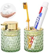 Fvstar Green Bathroom Accessories Set,2pcs Glass Bathroom Accessory Set with Foam Soap Dispenser ...