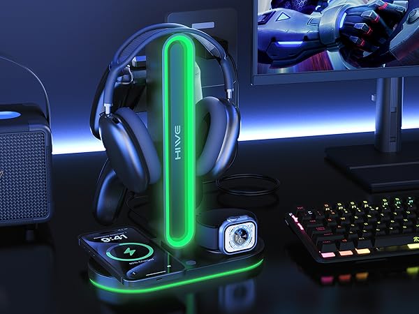 RGB Headphone Stand with Wireless Charging