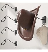 Cinati Cowboy Hat Rack for Wall 4 Pack, Cowboy Hat Holder Wall Mount, Western Rustic Metal Hats H...