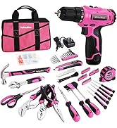 ValueMax 233 PCS Pink Home Tool Kit with Cordless Lithium-ion Drill | Power Tool Set with Wide Mo...