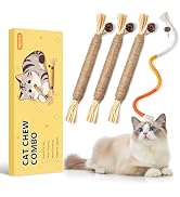Cat Toys for Indoor Cats, 3 Pcs Silvervine Sticks & 1 Pc Cat Chew Rope for Teeth Cleaning, Intera...