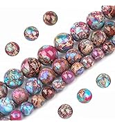 Filluck Natural Stone Beads 8mm Colorful Imperial Jasper Polished Round Smooth Gemstone Beads for...