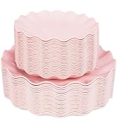 LIYH 50 Pcs Pink Plastic Plates Reusable - Durable and Dishwasher Safe Baby Shower Plates Wavy Da...
