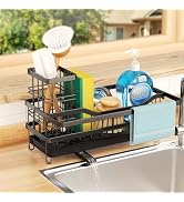 GUUKAR Sponge Holder for Kitchen Sink, Self-draining Sink Organizer with Towel Rack and Brush Hol...