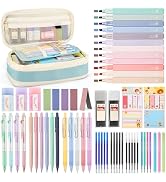 DazSirit 62 PCS Aesthetic School Supplies with Foldable Pencil Case, 12 Pastel Highlighters, 4 Er...