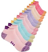 Comfoex 12 Pairs Girls Athletic Ankle Socks for 4-6 6-8 8-10 Years Old - Cotton Short Socks for L...