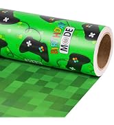 RUSPEPA Reversible Birthday Gaming Wrapping Paper Roll, Mini Roll, Green Game Controller and Pixe...