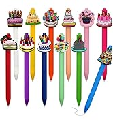 YINPIXUS 12-Pack Birthday Pens with Unique Cake Toppers – 0.5mm Fine Point Black Ink Pens for Cel...