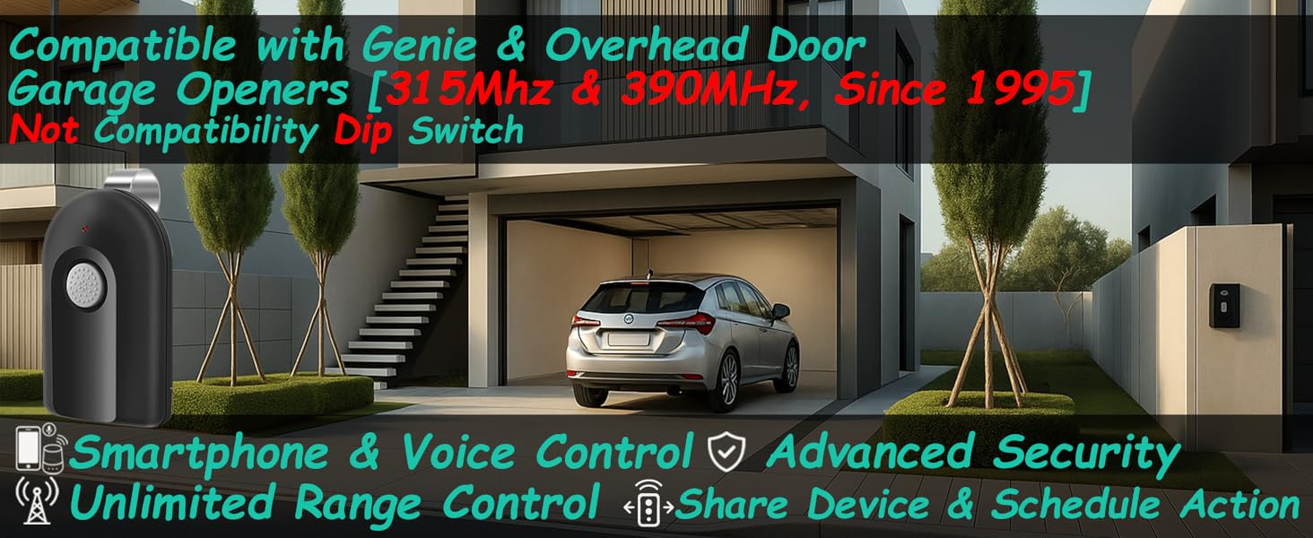 compatible with genie, voice control, remote access, advanced security, schedule, share