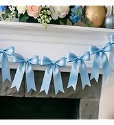1 String Blue Bow Garland Banner, Pre-Strung Ribbon Bows Decorations for Birthday Party, Baby Gir...