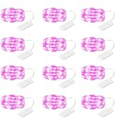 SINAMER 12-Pack LED Fairy Lights 7 Feet Battery Powered Waterproof Silver Wire 20 Slim Copper Wir...