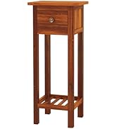 Giantex Tall End Table, Narrow Side Table with Drawer and Shelf, Acacia Wood Nightstand for Livin...