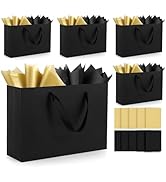 Epoesch Black Medium Gift Bags With Handles and Tissue Paper,12.6x8.7x4 Inch 5 Pack Paper Bags Bu...