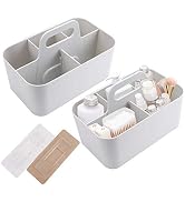 Jucoan 2 Pack Plastic Portable Storage Organizer Caddy Tote, Stackable 5 Slots Divided Basket Bin...