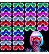 wellent 32 PCS LED Glasses Glow Glasses, Glow in The Dark Party Supplies 2024 for Kids Adults, Ra...