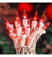 Hopolon 2PACK 50-Count Red Christmas Lights with White Wire, 13ft String Lights for Valentines Da...