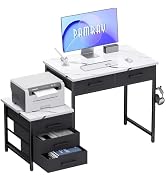 Pamray 47 inch Computer Desk with Printer Space, Small Home Office Desk with 5 Drawers for Bedroo...