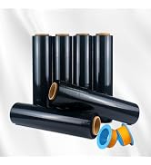 Black Stretch Wrap 20" x 820ft 80 Gauge Industrial Strength with Handle | Black Shrink Wrap Roll ...