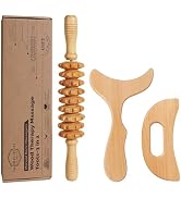 SAMEBUTECO 3 in 1 Lymphatic Drainage Massager Wood Manual Fascia Massage Roller and Gua Sha Tool ...