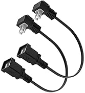 Short Extension Power Cord 2 Prong 1ft/0.3m 2-Pack, BolAAzuL 90 Degree USA Power Black Extension ...