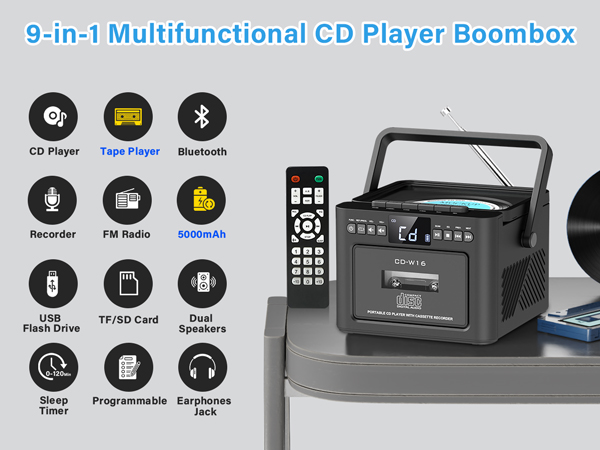boom box with cassette and cd player