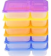 6 Pack - SimpleHouseware Color Reusable 3-Compartment Meal Prep Container Boxes (36 ounces)