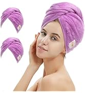 M-bestl 2 Pack Microfiber Hair Towel Wrap,Hair Drying Towel with Button,Absorbent Head Towel to D...