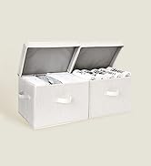 StorageWorks Decorative Storage Boxes, Storage Basket with Lid and Handles, Mixing of Beige, Whit...