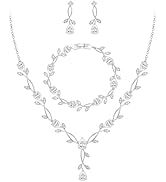 EVER FAITH Bridal Cubic Zirconia Jewelry Sets for Women, White Simulated Pearl Leaf Vine Pendant ...