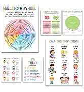 6 Pcs Mental Health posters Therapy Office Decor, Feeling Wheel Poster, What Can I Control, Emoti...