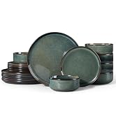Herogo 18 Pieces Stoneware Dinnerware Set Service for 6, Dinner Plates and Bowls Sets, Double Rea...