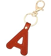 Junyuerly Initial letter Keychains for Women,Pink Blue White Coffee Leather Key Chain Cute Bag Ch...
