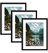 Picrit 24x30 Picture Frame 3 Pack, Black Poster Frame, Display Poster 18 x 24 with Mat or 24x30 W...