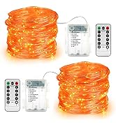 BrizLabs Orange Fairy Lights, 19.47ft 60 LED Orange String Lights, 8 Modes Battery Orange Hallowe...