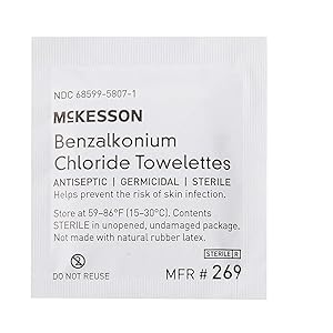 Individually Wrapped McKesson Benzalkonium Chloride Sanitizing Wipes