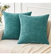 MIULEE Pack of 2 Couch Throw Pillow Covers 18x18 Inch Soft Teal Chenille Pillow Covers for Sofa L...