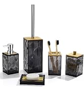 GAHEFY Black Grey Bathroom Accessories Set, Toothbrush Holder, Soap Dispenser, Cotton Swabs Holde...