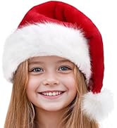 HOIIOH Kids Santa Hat – Soft & Fluffy Faux Fur Christmas Hat for Boys & Girls, Classic Red Holida...