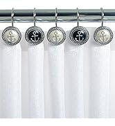 Chictie 12 Piece Vintage European Style Nautical Black&White Anchor Decorative Shower Curtain Hoo...