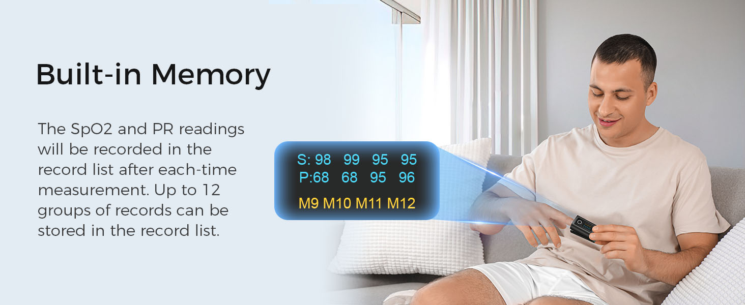 pulse oximeter oxygen monitor oximetry O2 sat meter finger alarm alert recording pulse ox