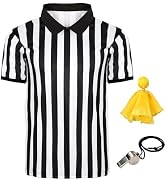 HIGHRAZON Men Referee Shirt Set, Collared Ref Shirt, Whistle, Flag, Referee Costume for Basketbal...