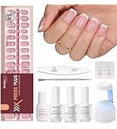 Beetles X Press Plus Gel Nails Kit - Peach French | Pink Extra Short Square French Tip Press On N...