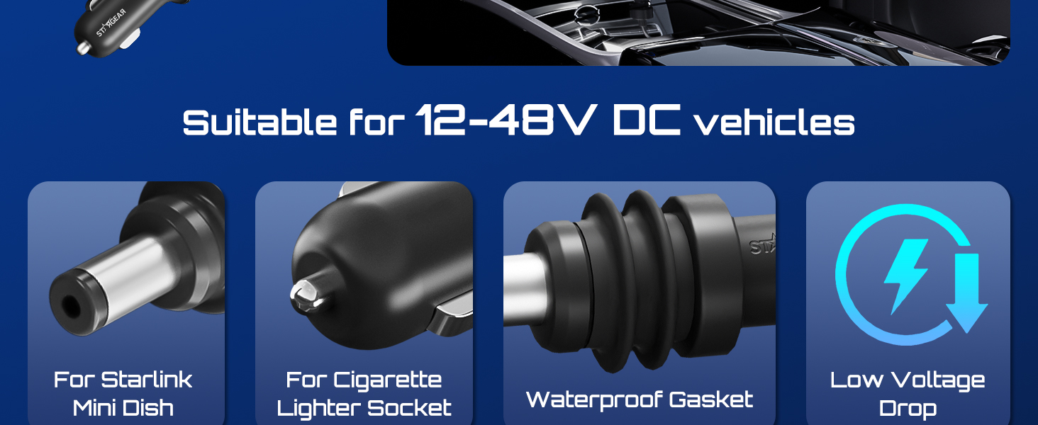 Starlink Mini Accessories 16AWG Cigarette Lighter to DC Cord