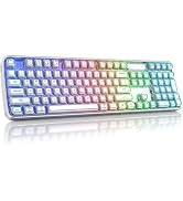 MOFII Clear Curved Ergonomic Wireless Keyboard, Tri-Mode BT5.0/2.4G/USB-C | RGB Backlit, Recharge...