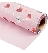 Burymento Gold Foil Heart Wrapping Paper, Reversible Pink Gift Wrap for Birthday, Valentines, Mot...