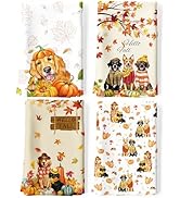 Arquiel 4 Pcs Fall Dogs Kitchen Towel, 100% Cotton Thanksgiving Maple Leaf Dish Towel 27.5